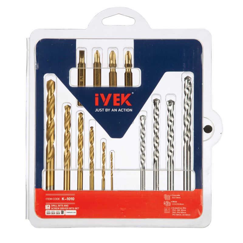 سر‌پیچ‌ گوشتی و مته ایوک مدل k 1010 مجموعه  14 عددی